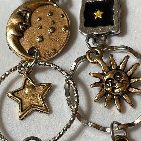 Bronze Moon Sun Asymmetrical Earrings - Picture 11 of 14